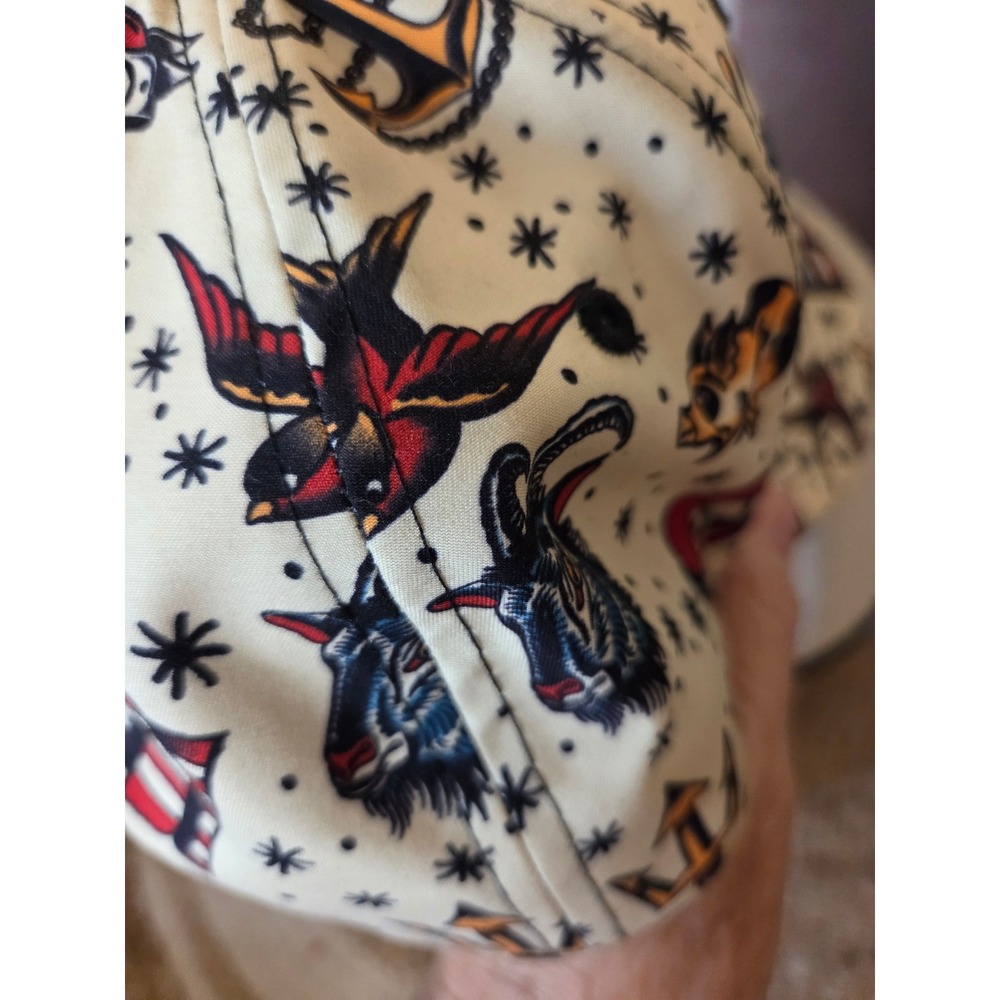 Bold Mariner Brewing Company Tattoo Flash Print Snapback Hat Cream Flat Brim - Picture 11 of 11